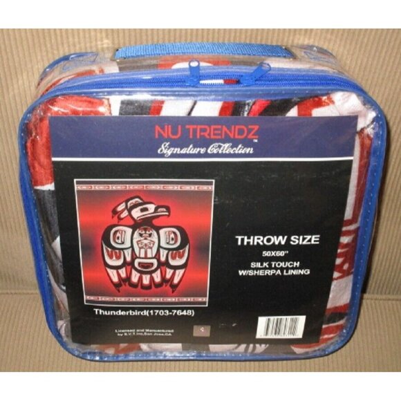 New Native Thunderbird Sherpa Plush Throw Gift Blanket SOFT American Indian Red - Picture 5 of 5